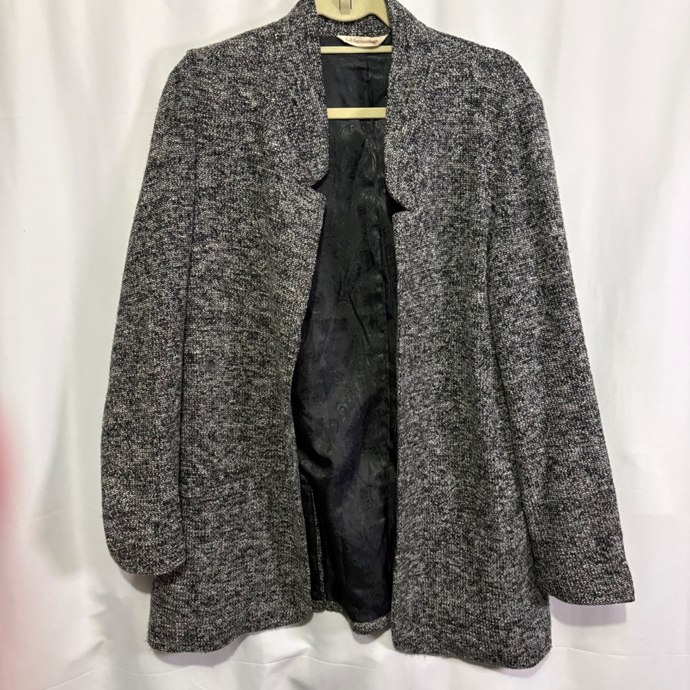 Soft Surroundings St. James Blazer Jacket Black White Open Front L Style 2GY83